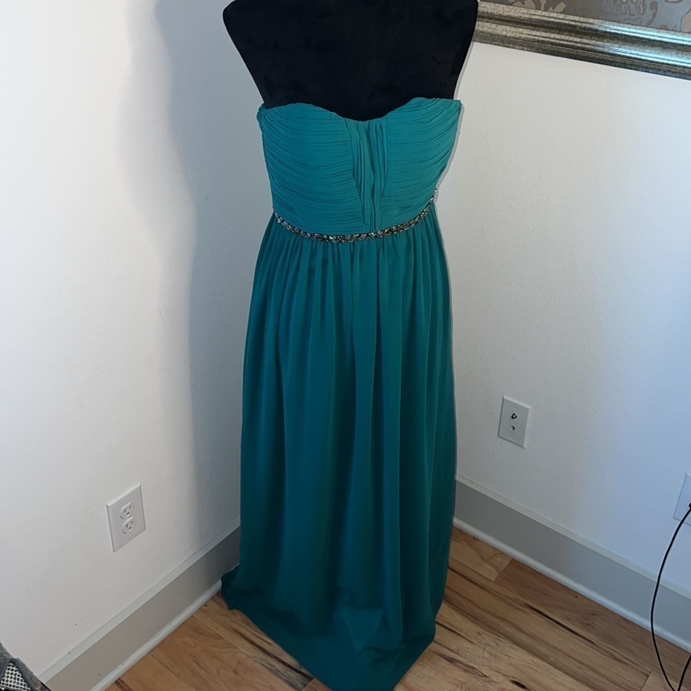 a. drea teal strapless chiffon embellished beaded dress‎ Sz S